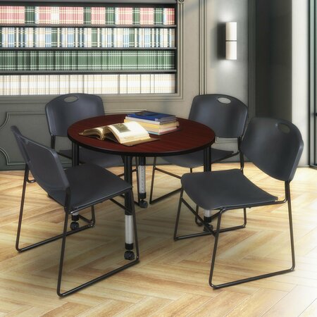 REGENCY Tables > Height Adjustable > Round Mobile Table & Chair Sets, 36 X 36 X 23-34, Mahogany TB36RNDMHAPCBK44BK